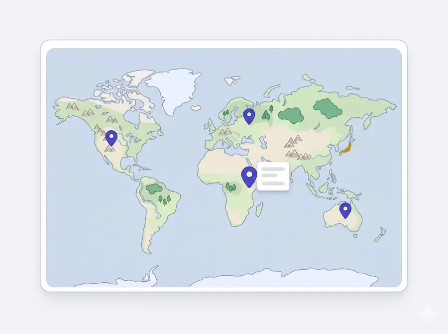 World map pins feature